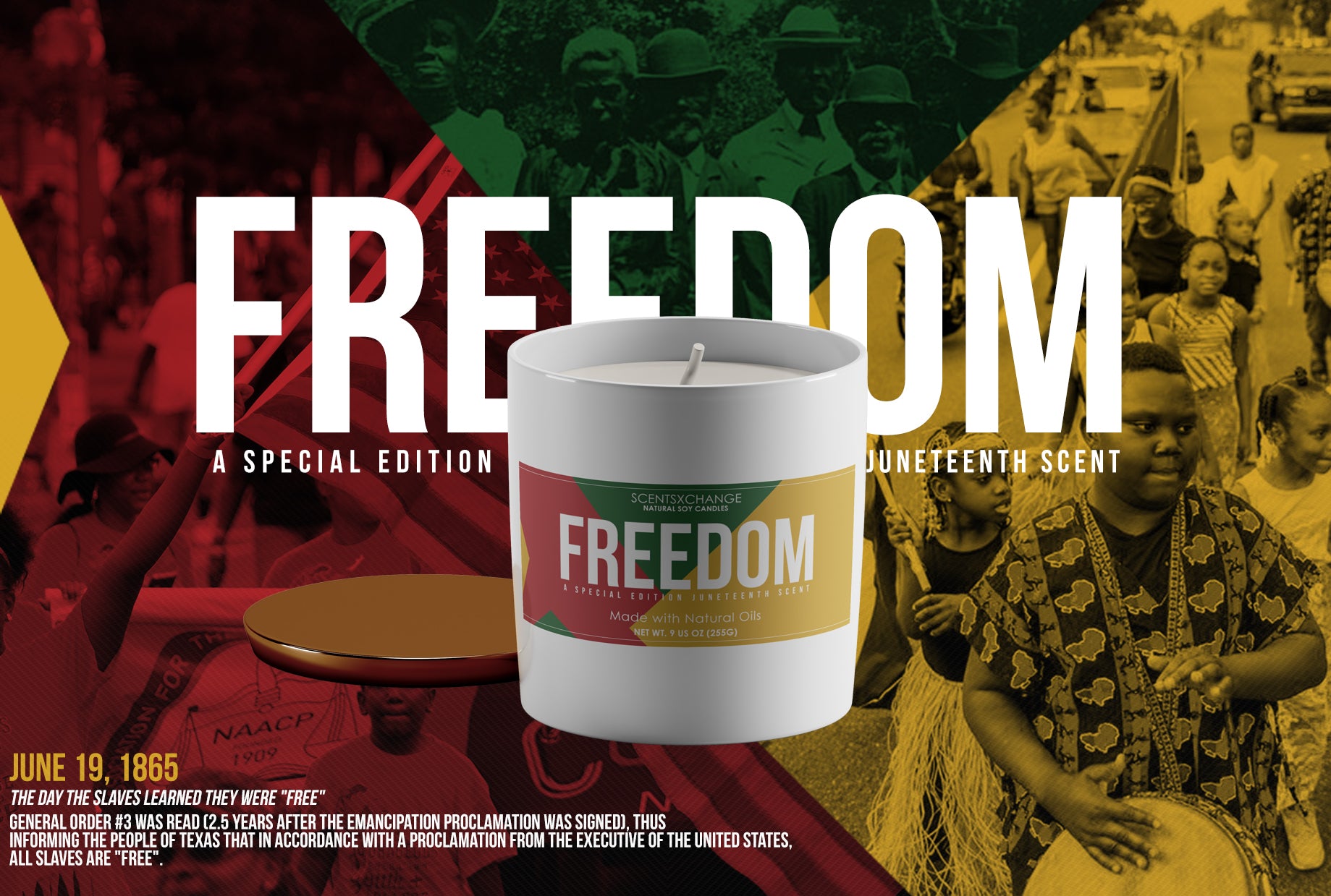 Juneteenth candle, Freedom, 1865